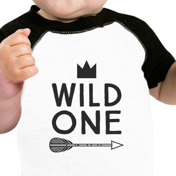 Wild One Feather Baby Black And White BaseBall Shirt