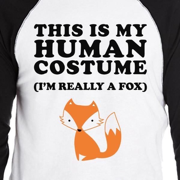 This Is My Human Costume Fox Mens Black And White Baseball Shirt