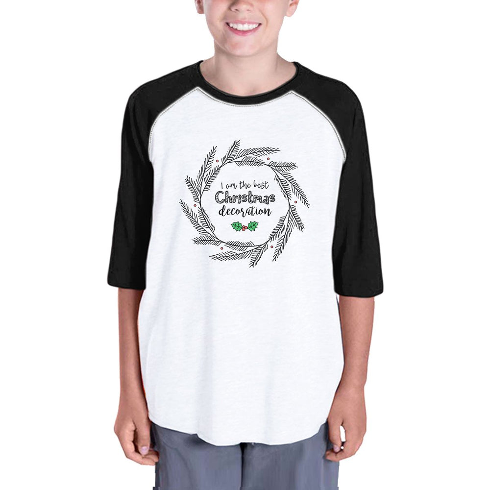 I Am The Best Christmas Decoration Wreath Kids Black And White Baseball Shirt