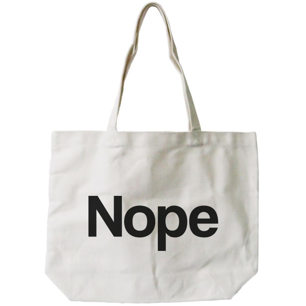 Nope Typography Canvas Bag Natural 100% Canvas Cute Tote For Girls