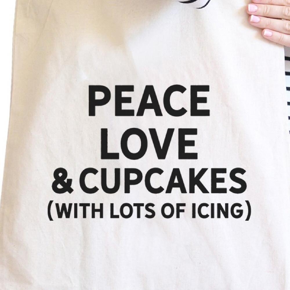 Peace Love Cupcakes Natural Canvas Bag Birthday Gift Tote Bags