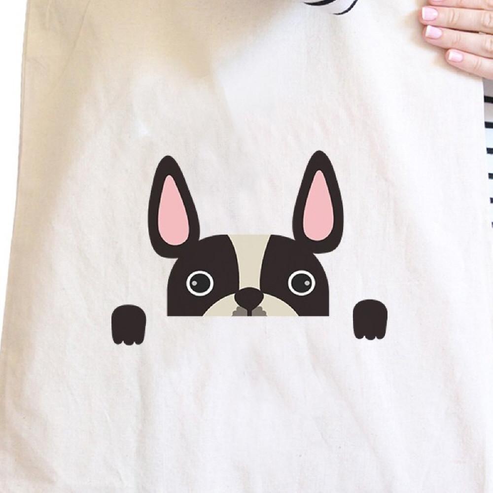 French Bulldog Peek A Boo Natural Canvas Bag Gifts For Dog Owners