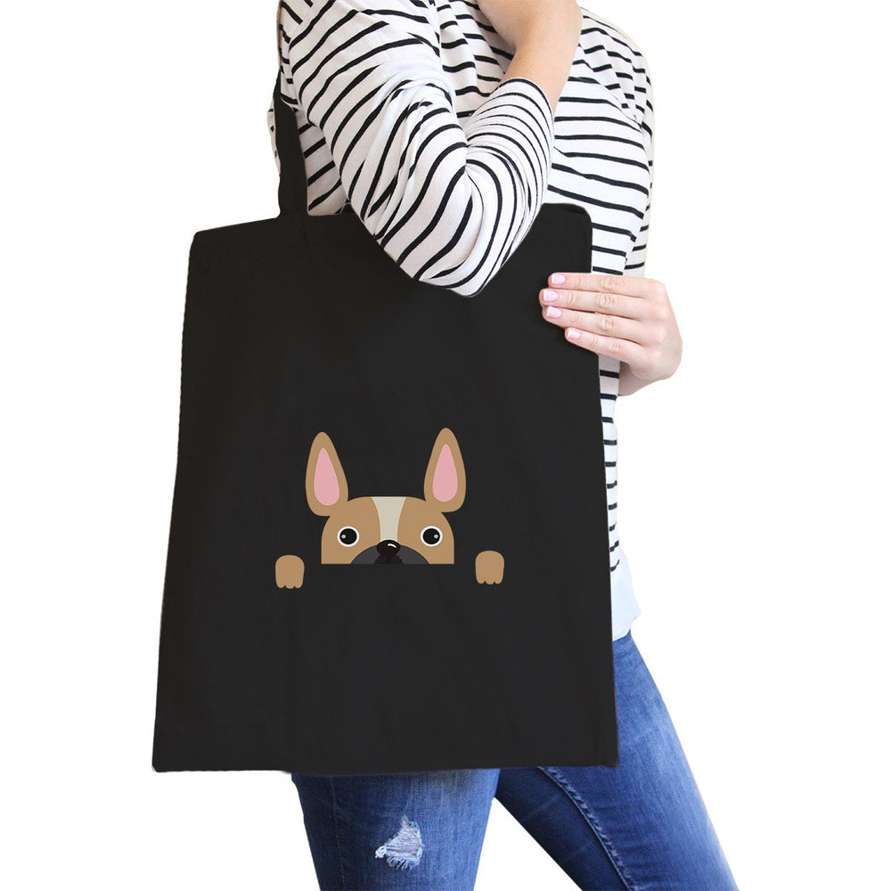 French Bulldog Peek A Boo Black Canvas Bag Gift For Dog Lovers