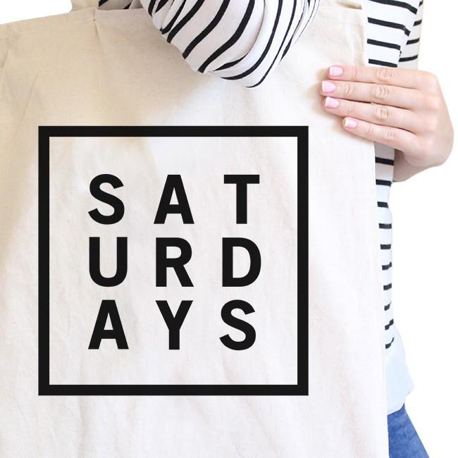 Saturdays Natural Canvas Bag Trendy Typography Tote Bag Gift Ideas