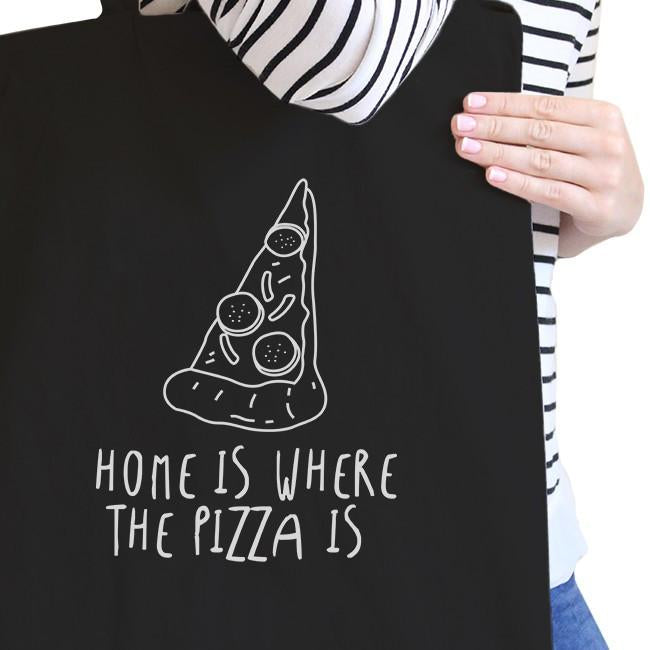 Home Is Where Pizza Black Canvas Bag Cute Graphic Printed Eco Bag