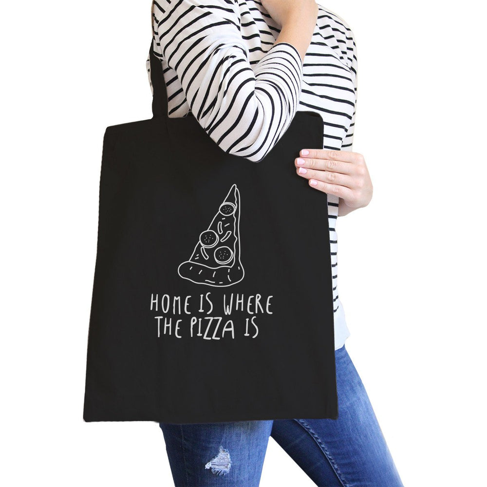 Home Is Where Pizza Black Canvas Bag Cute Graphic Printed Eco Bag