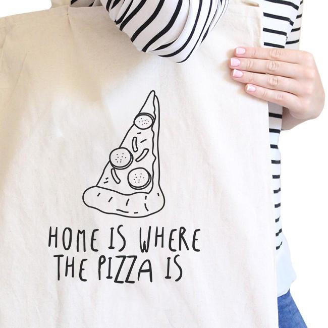 Home Is Where Pizza Natural Canvas Bag Cute Graphic Printed Eco Bag