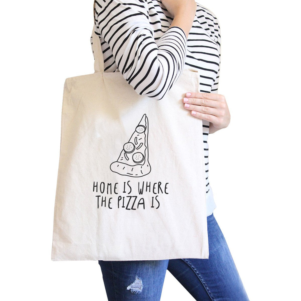 Home Is Where Pizza Natural Canvas Bag Cute Graphic Printed Eco Bag