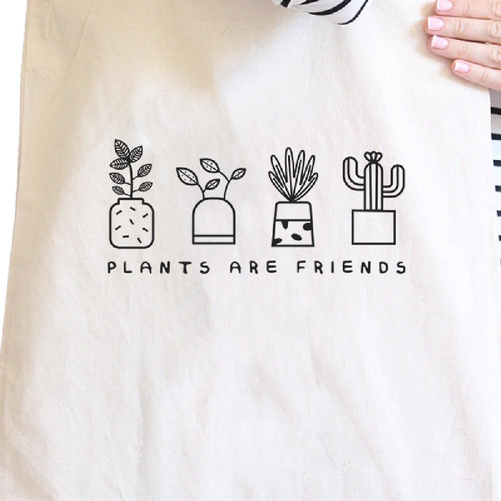 Plants Are Friends Natural Canvas Bag Unique Design Gifts For Her