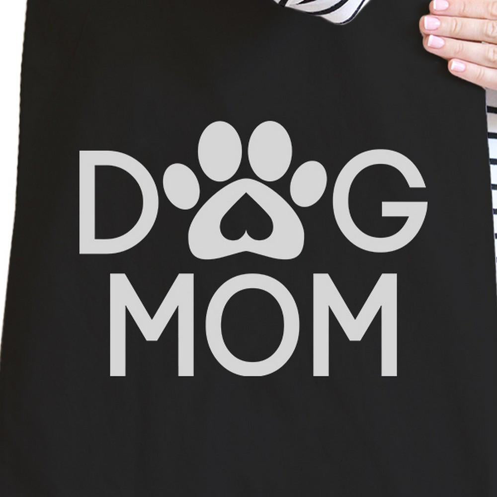 Dog Mom Black Washable Cute Graphic Canvas Tote Bag For Dog Lovers