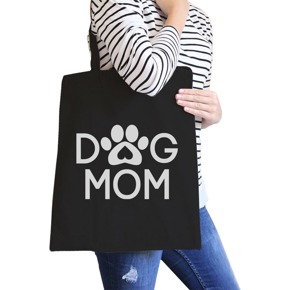 Dog Mom Black Washable Cute Graphic Canvas Tote Bag For Dog Lovers