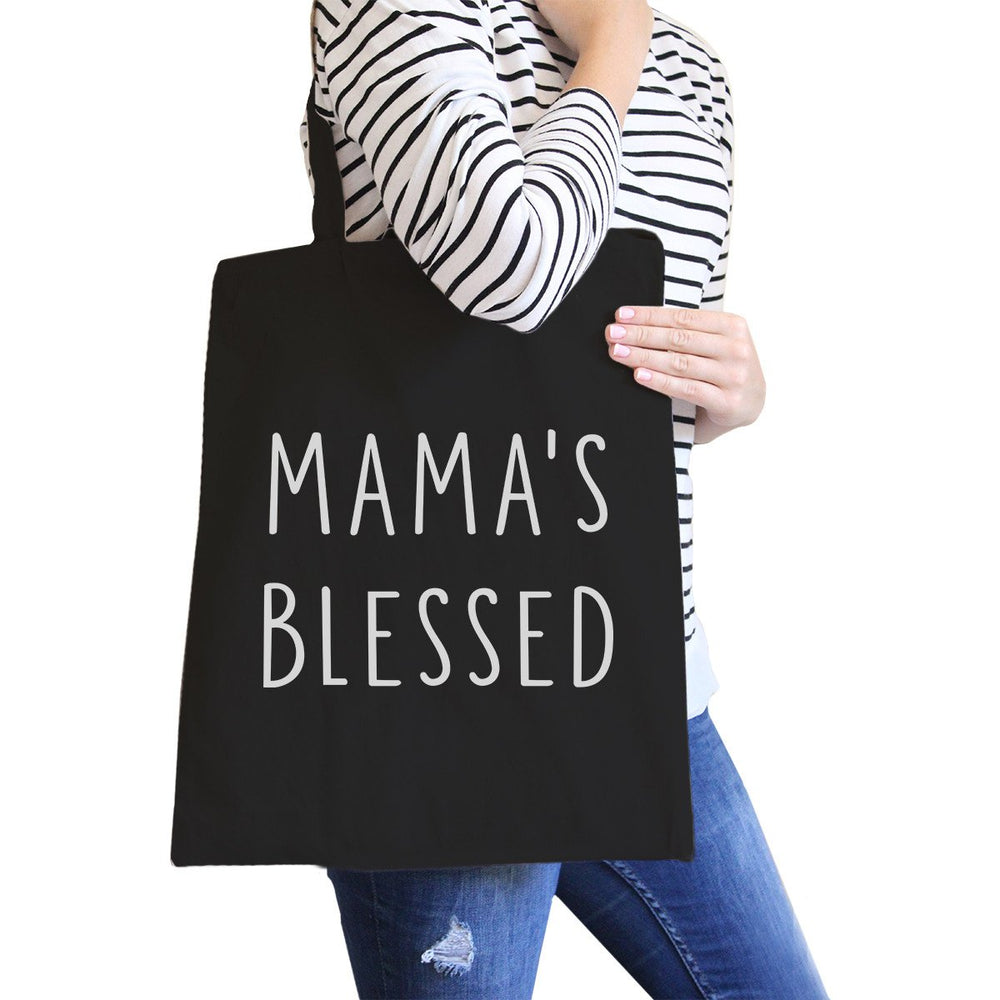 Mama's Blessed Black Canvas Teacher Tote Bag For Mother's Birthday