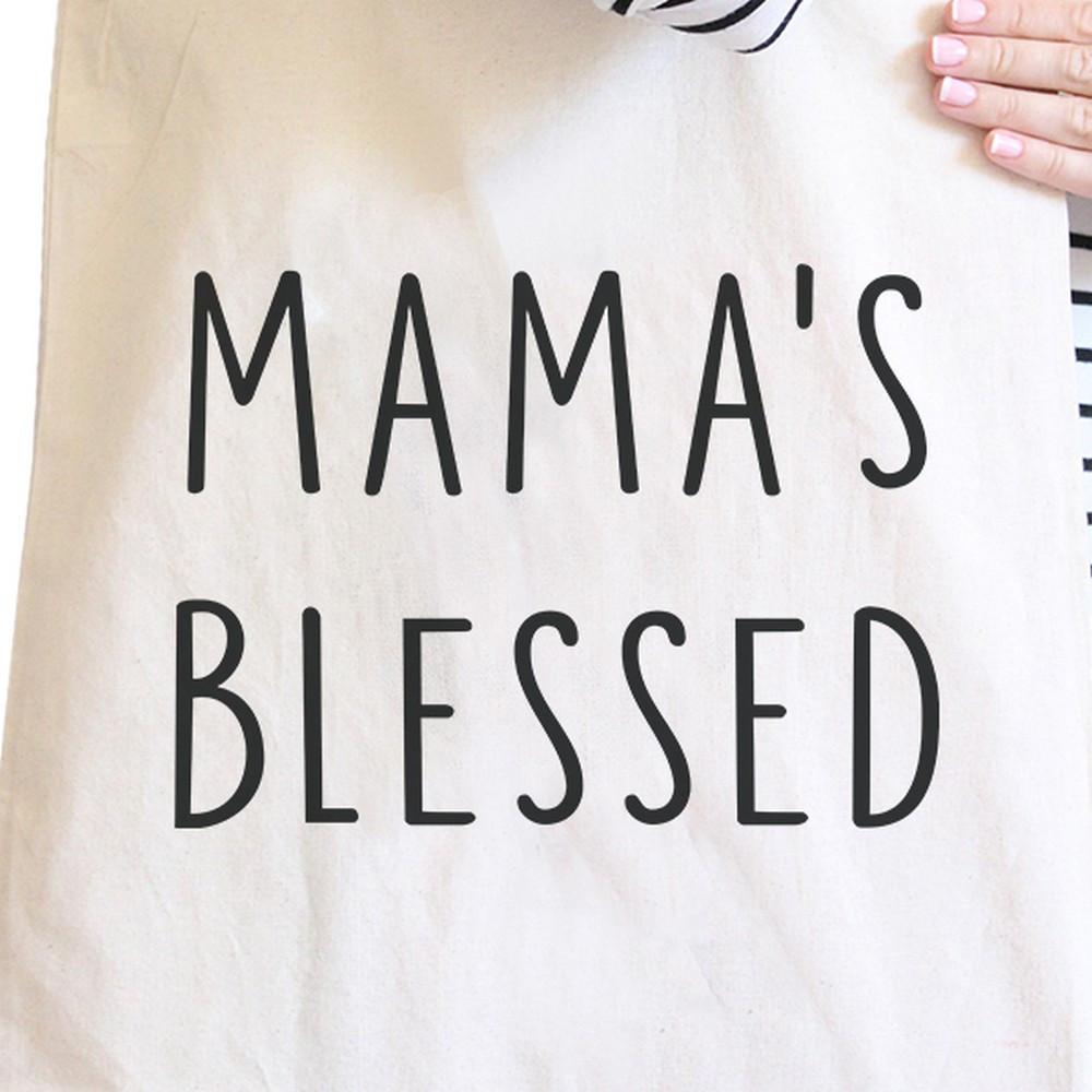 Mama's Blessed Natural Canvas Tote Bag Simple Design Funny Graphic