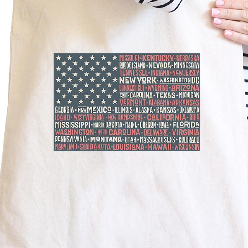 50 States Us Flag Natural Washable Canvas Tote Bag 4th Of July Gift