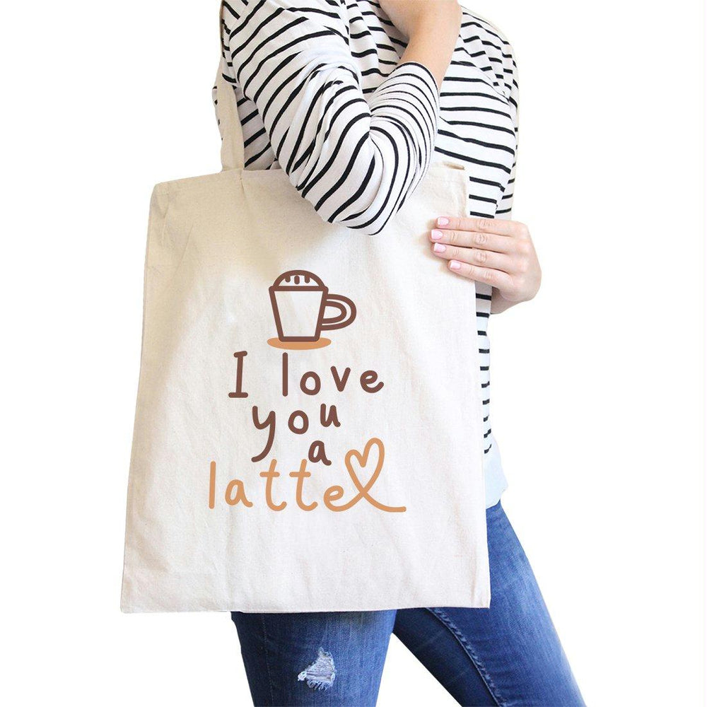 Love A Latte Canvas Shoulder Bag Cute School Tote Coffee Lover Gift