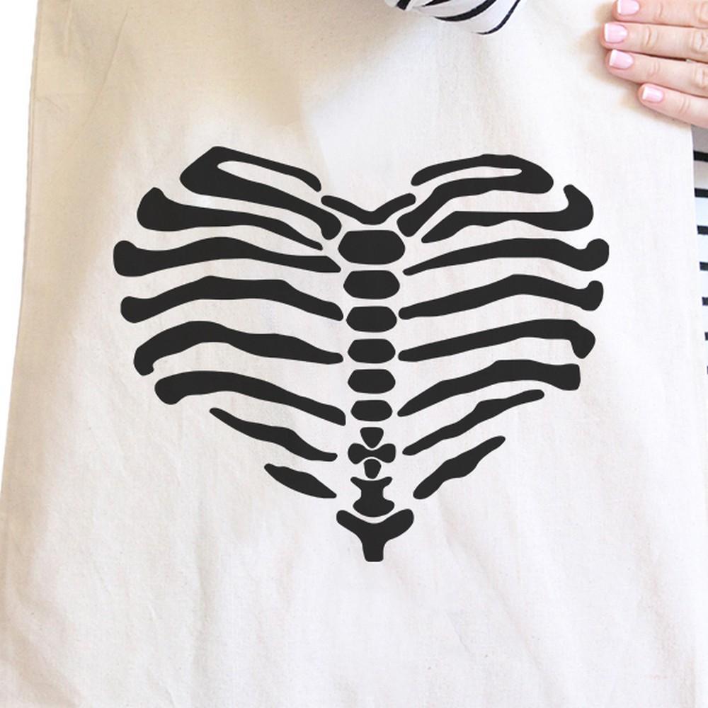 Skeleton Heart Natural Canvas Bags