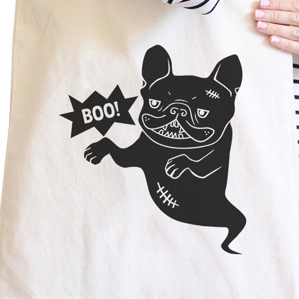 Boo French Bulldog Ghost Natural Canvas Bags