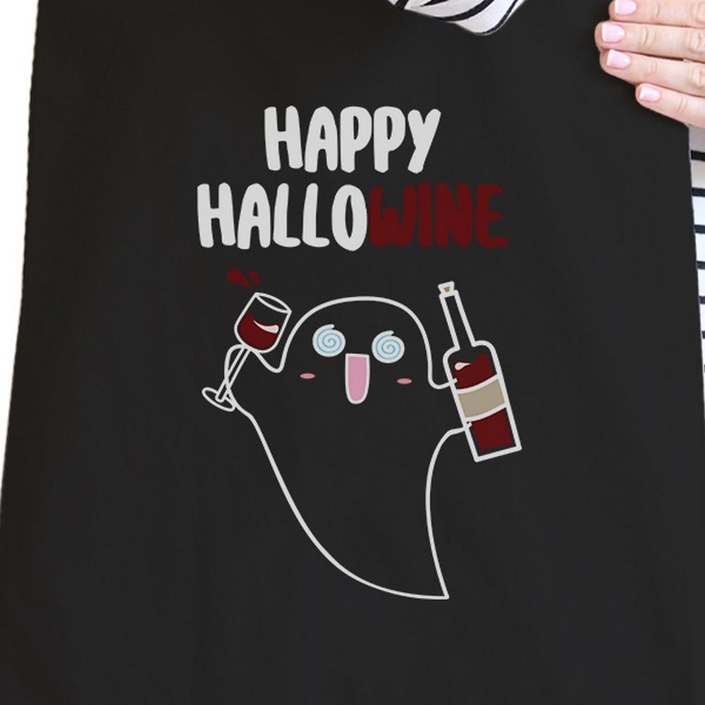 Happy Hallowine Ghost Wine Black Canvas Bags