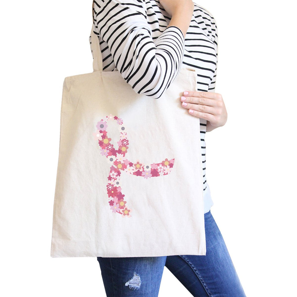 Pink Floral Ribbon Natural Canvas Bags