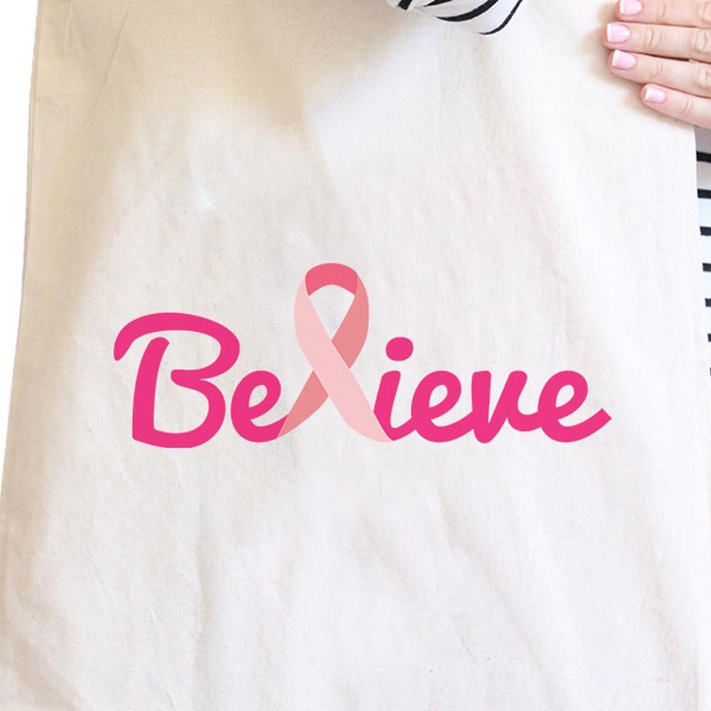 Believe Breast Cancer Awareness Natural Canvas Bags