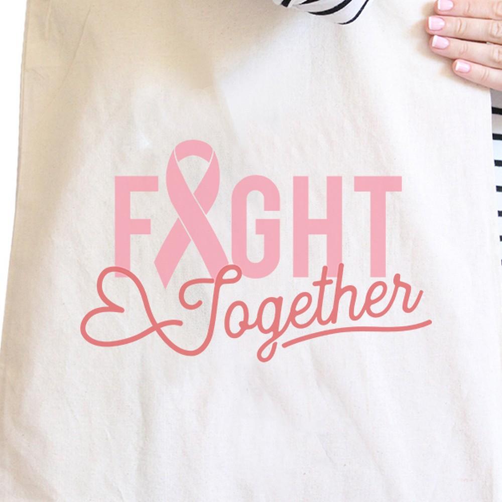 Fight Together Breast Cancer Awareness Natural Canvas Bags