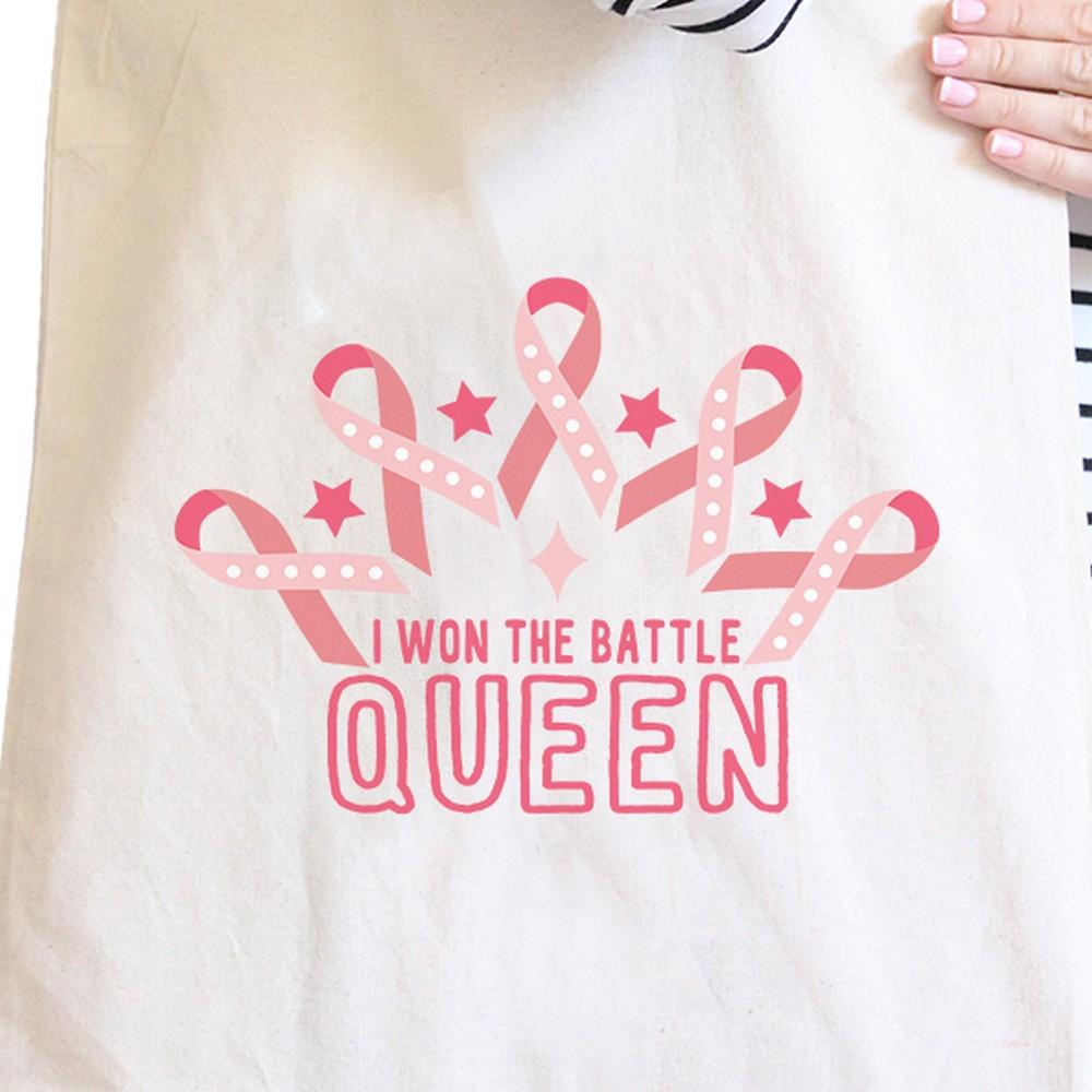 Won The Battle Queen Breast Cancer Awareness Natural Canvas Bags