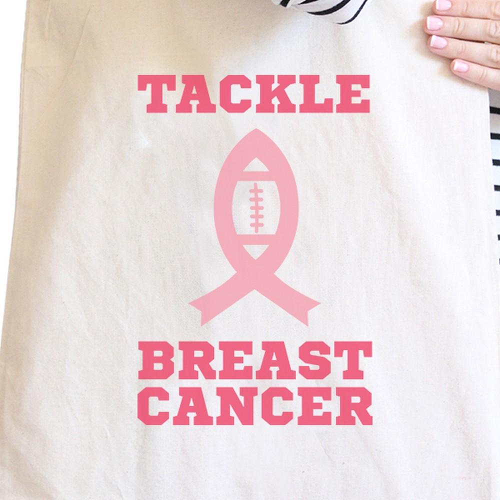 Tackle Breast Cancer Football Natural Canvas Bags