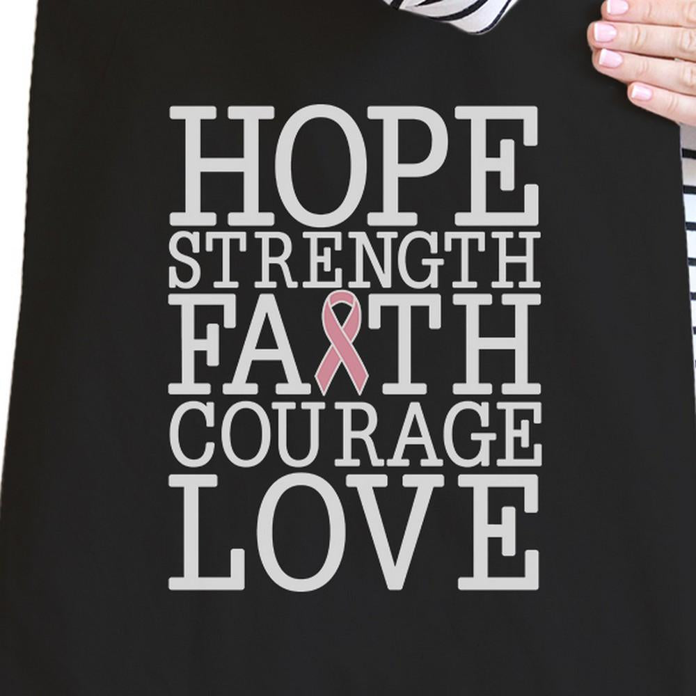 Hope Strength Faith Courage Love Breast Cancer Black Canvas Bags