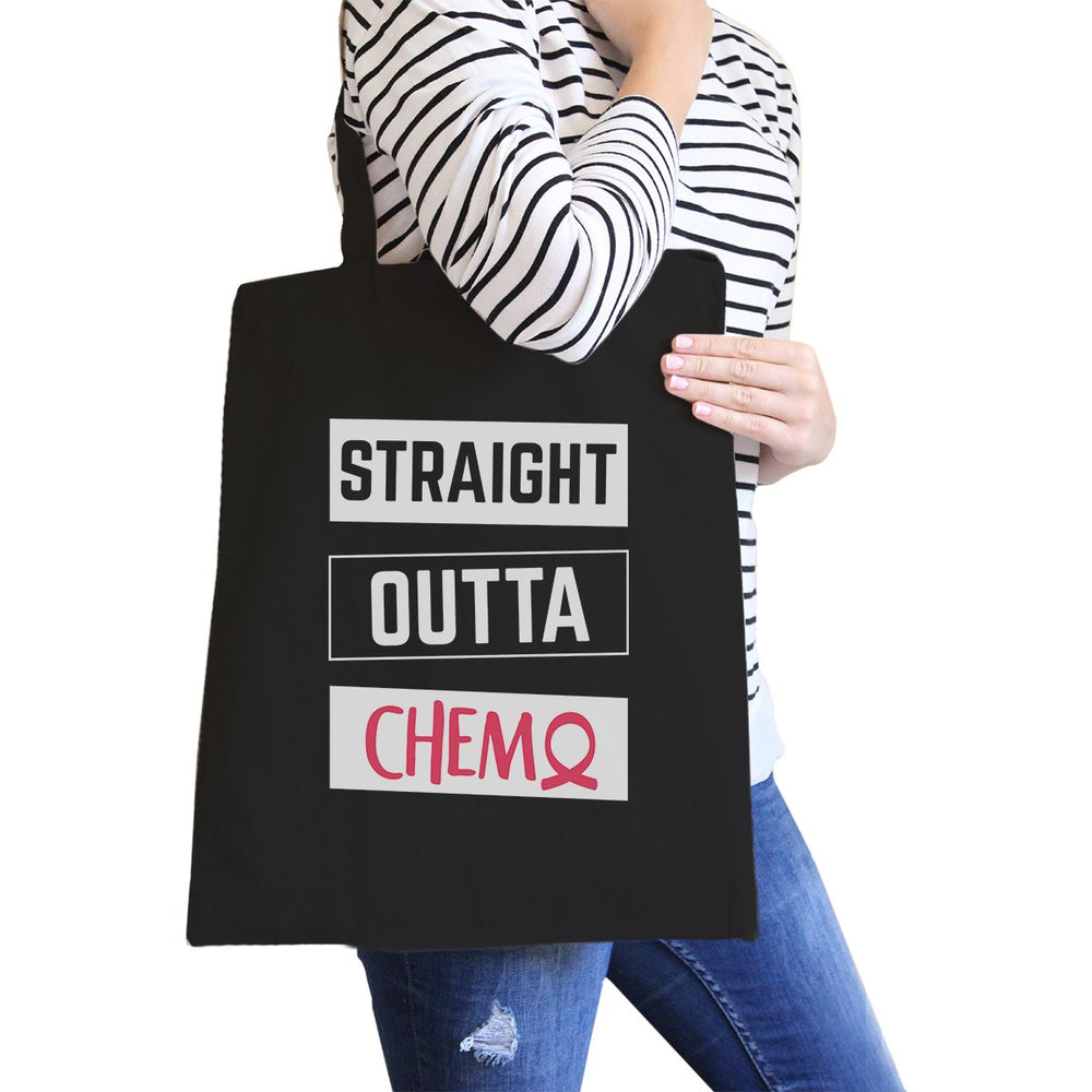 Straight Outta Chemo Breast Cancer Black Canvas Bags