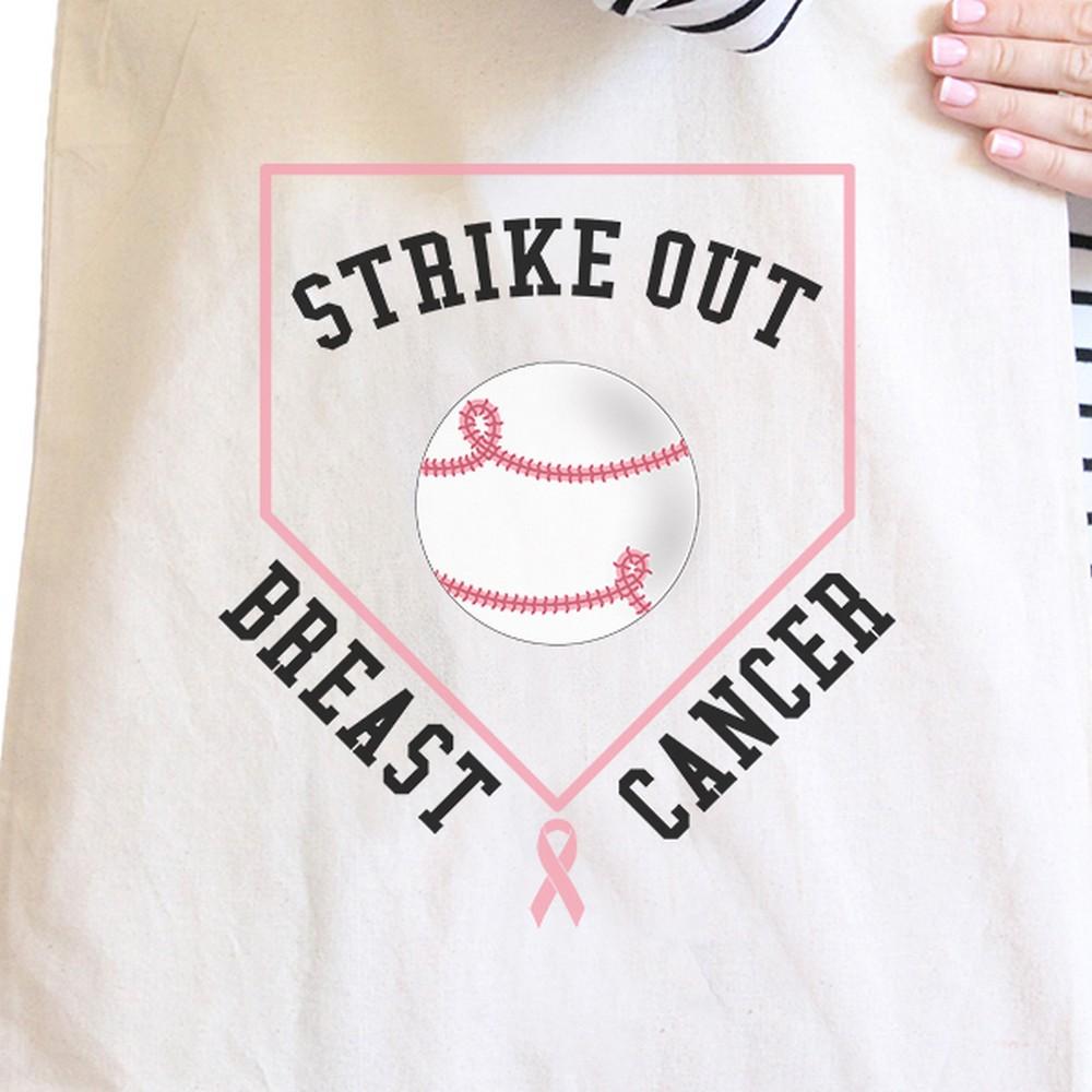 Strike Out Breast Cancer Baseball Natural Canvas Bags