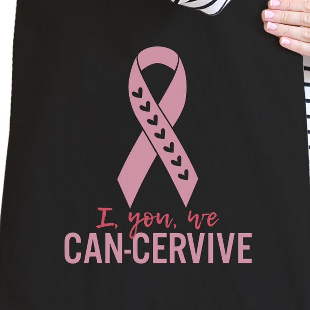 I You We Can-Cervive Breast Cancer Black Canvas Bags