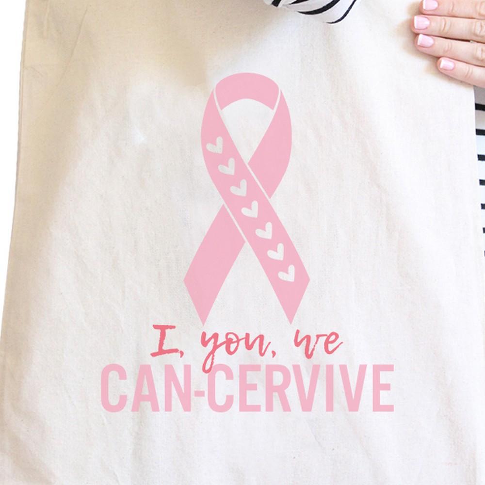 I You We Can-Cervive Breast Cancer Natural Canvas Bags