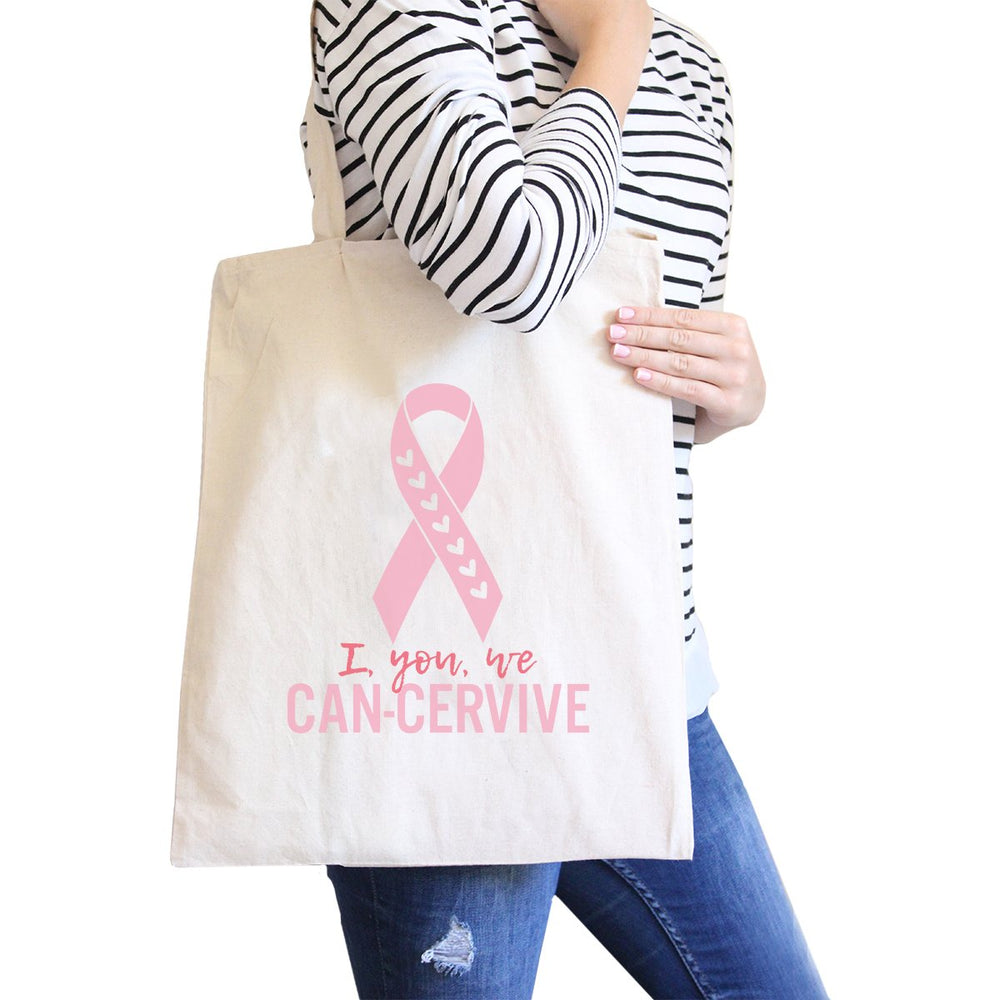 I You We Can-Cervive Breast Cancer Natural Canvas Bags