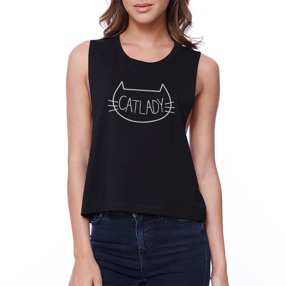 Cat Lady Black Crop Tee Cute Sleeveless Tank Top For Cat Lovers