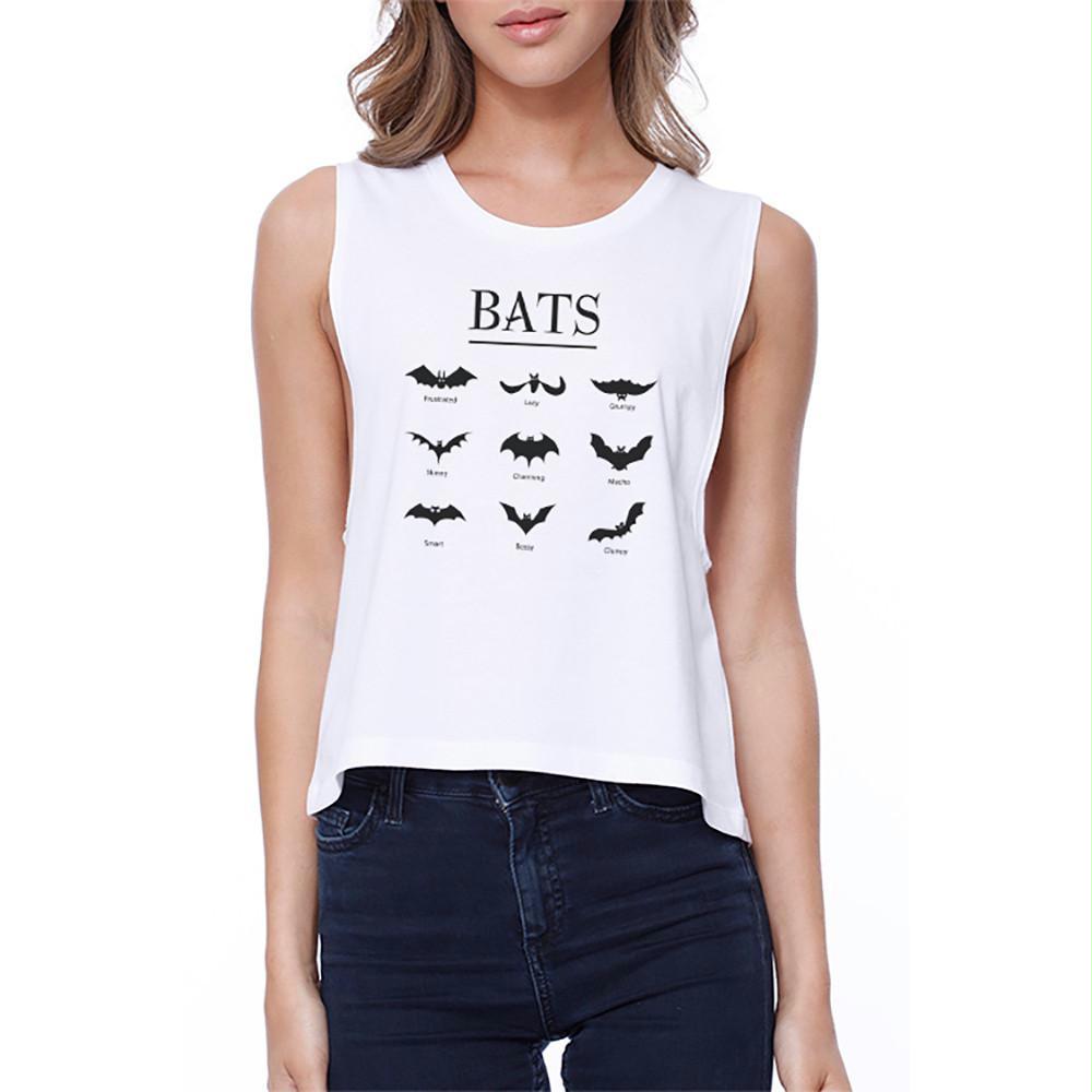 Bats Crop Tee Sleeveless Shirt Junior Tank Top Perfect For Halloween