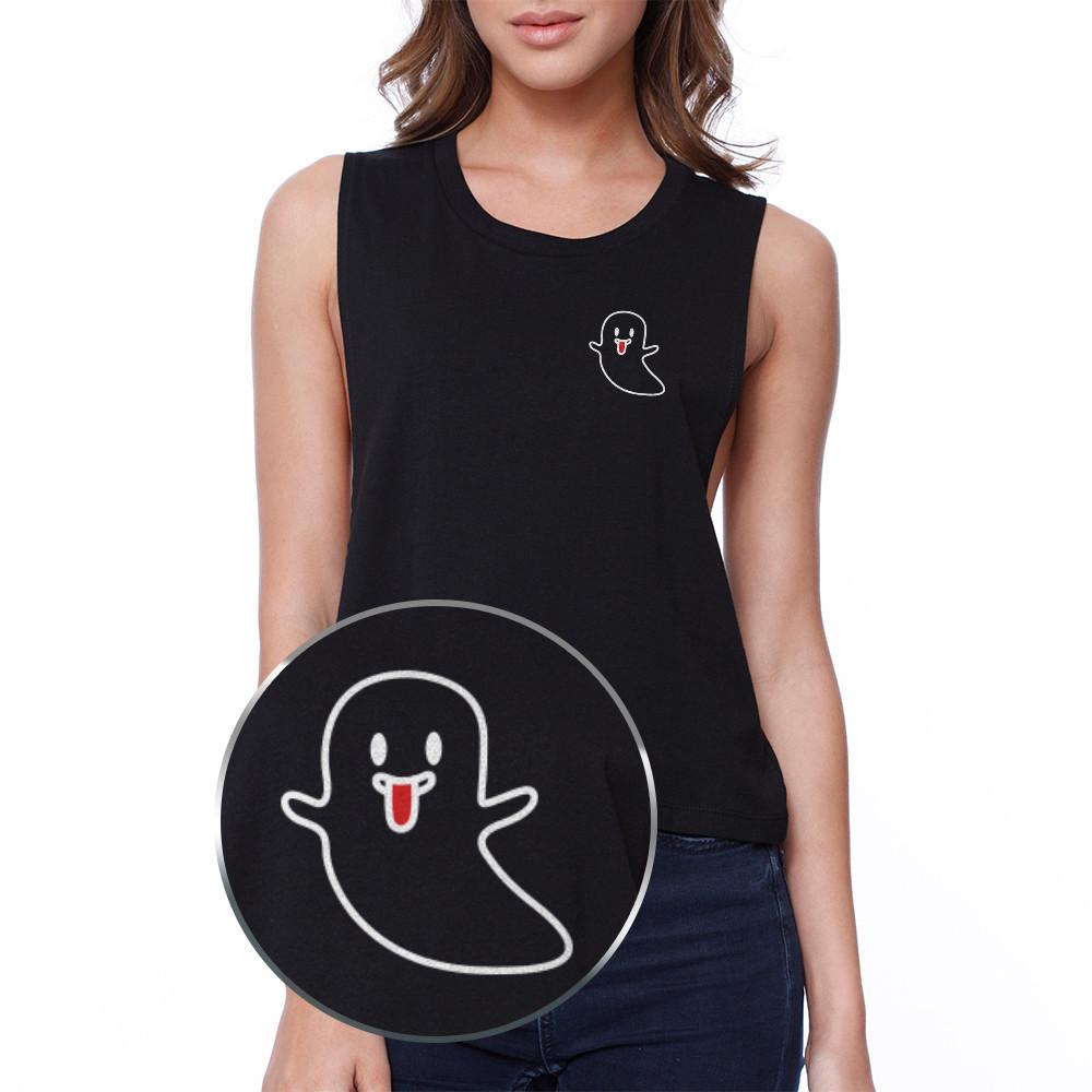 Ghost Pocket Crop Tee Halloween Sleeveless Shirt Junior Tank Top