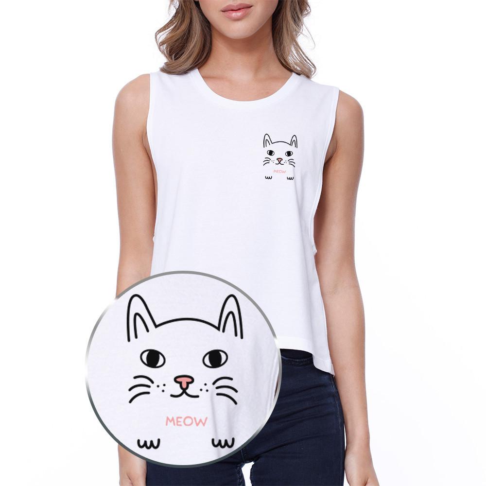 Meow Pocket Cat Crop Tee Girl's Sleeveless Shirt Junior Tank Top