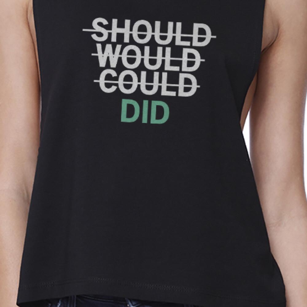 Should Would Could Did Black Work Out Crop Top Sleeveless Fitness