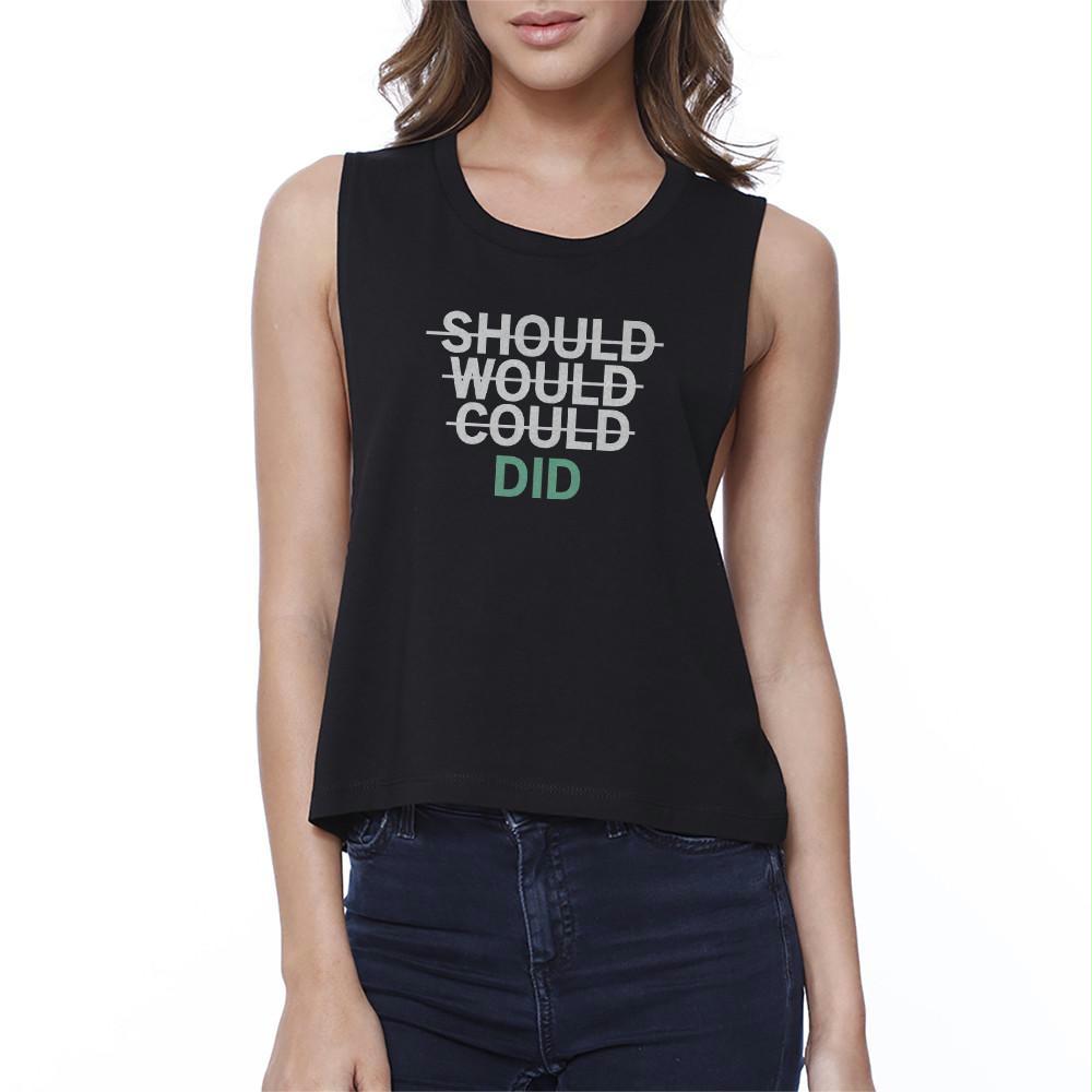 Should Would Could Did Black Work Out Crop Top Sleeveless Fitness