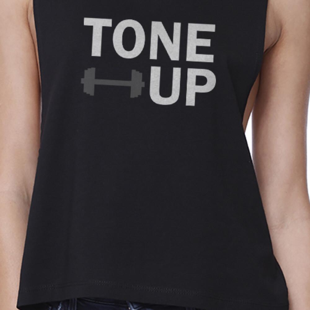 Tone Up Black Work Out Crop Top Fitness Sleeveless Muscle T-shirt