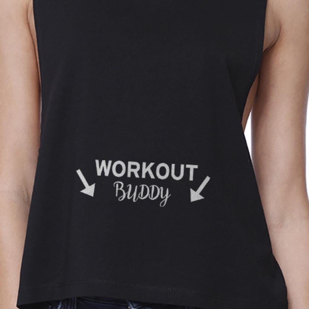 Workout Buddy Black Work Out Crop Top Fitness Sleeveless Muscle Tee