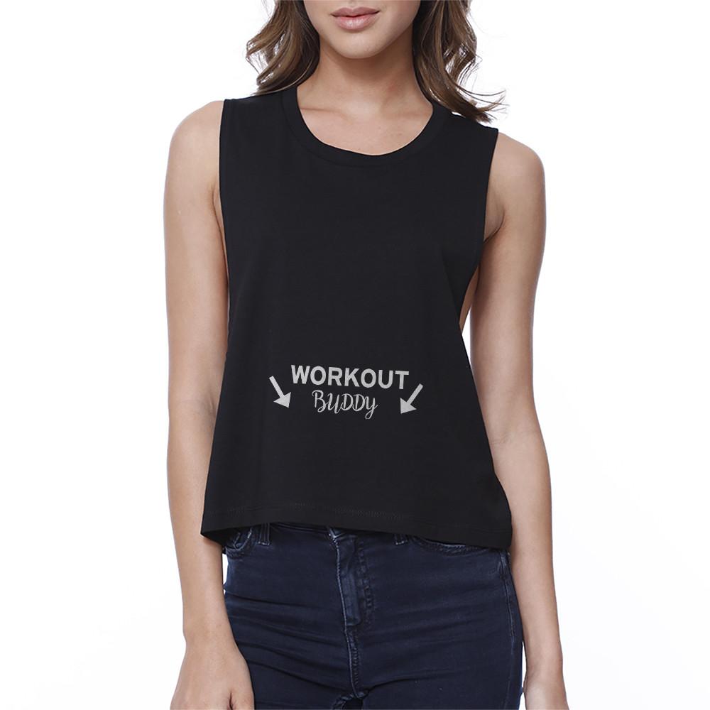 Workout Buddy Black Work Out Crop Top Fitness Sleeveless Muscle Tee