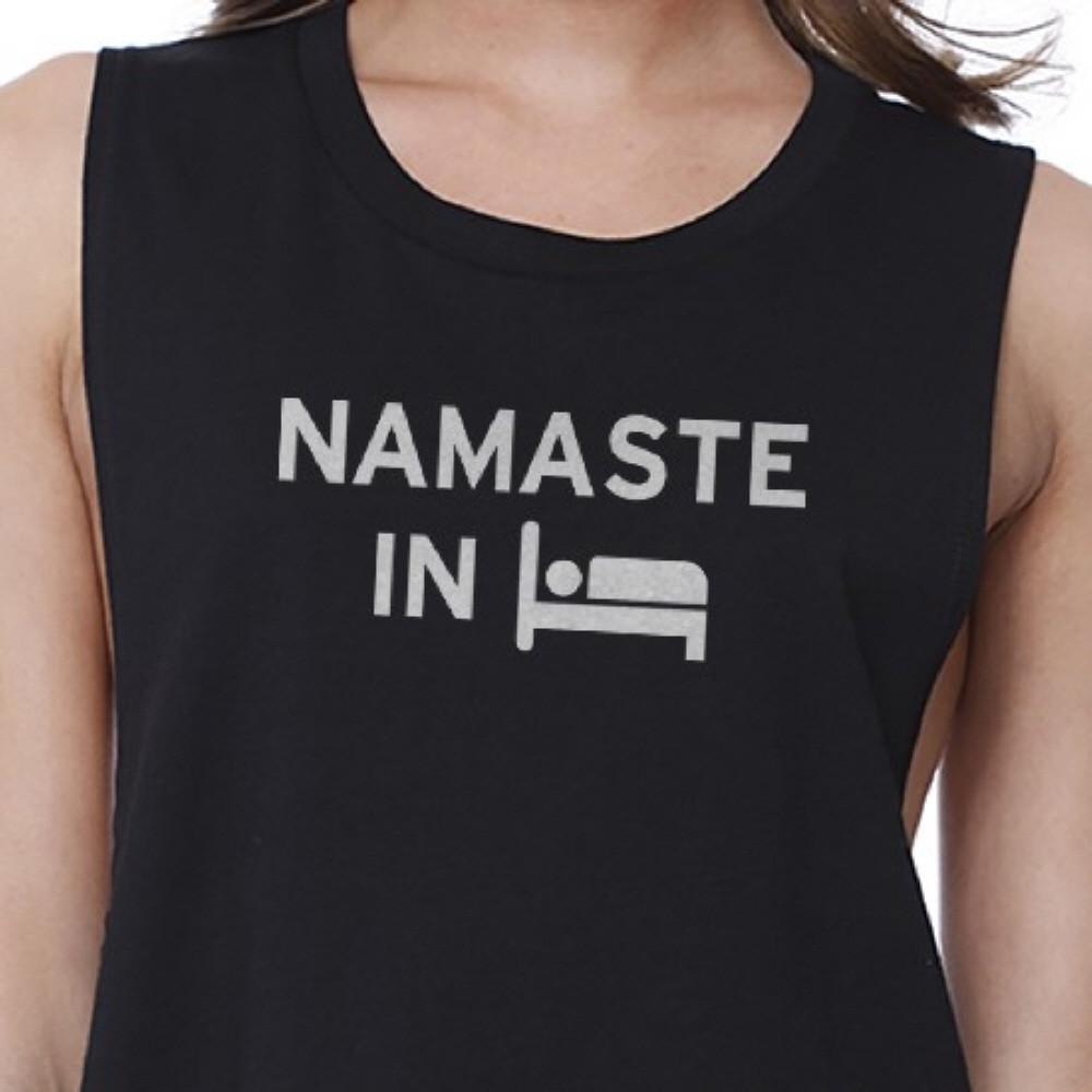 Namaste In Bed Crop Top Yoga Work Out Tank Top Cute Yoga T-shirt