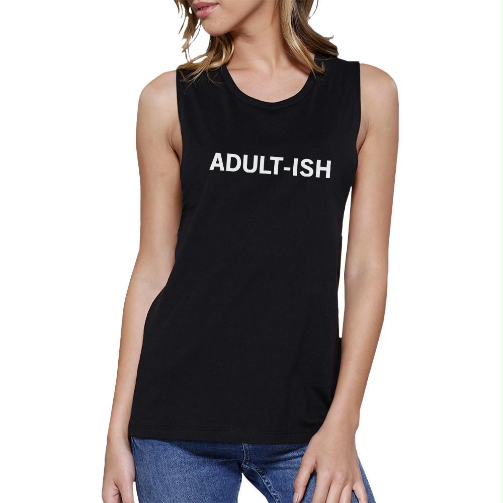 Adult-ish Women Black Sleeveless Crop Top Typography Letter Printing