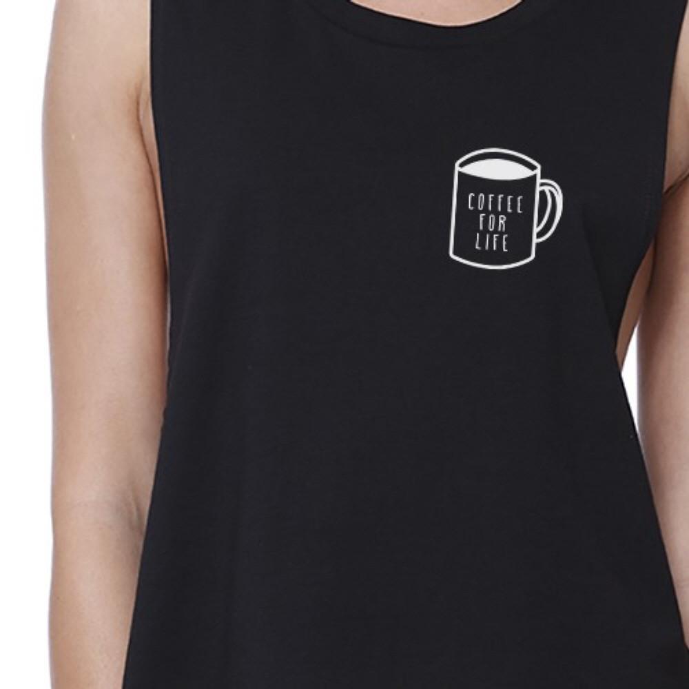 Coffee For Life Womens Black Sleeveless Crop Tea Gift For Friends