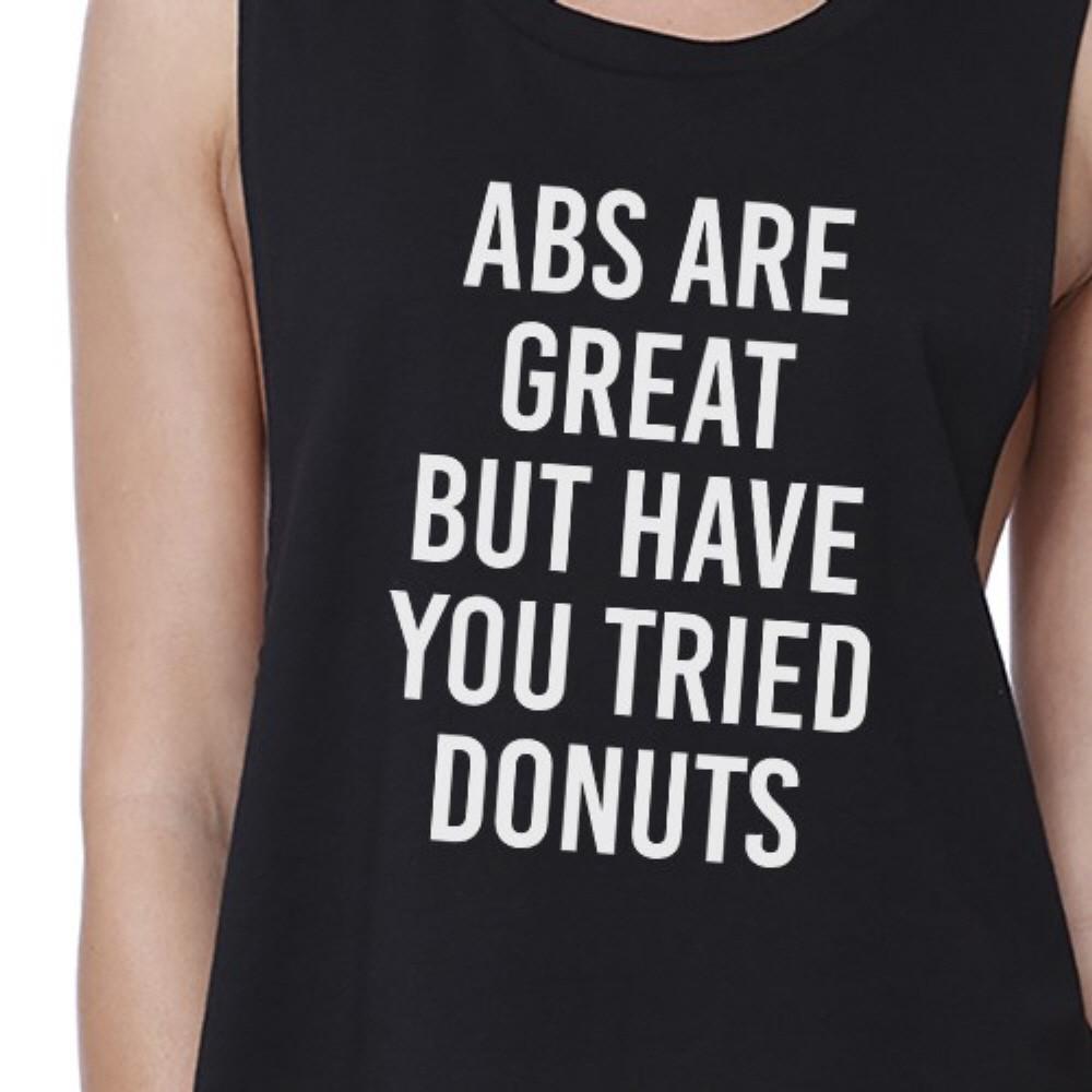 Abs Are Great But Womens Black Sleeveless Crop Shirt Workout Top