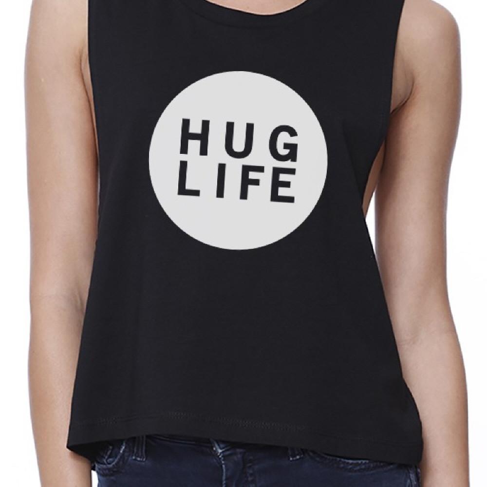 Hug Life Women's Black Crop Top Cute Design Love For Life Quote