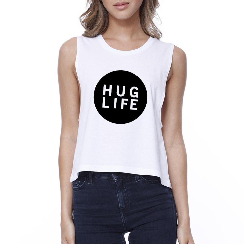 Hug Life Women's White Crop Top Cute Design Love For Life Quote