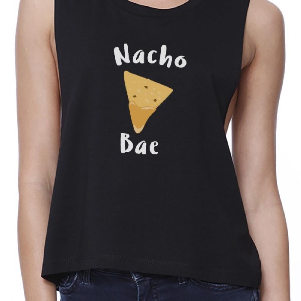 Nocho Bae Women's Black Crop Tee Cute Graphic Shirt For Food Lovers