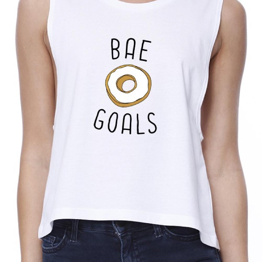 Bae Goals Womens White Crop Tee Cute Bagle Print Gift Ideas For Her